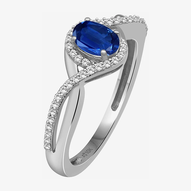 Womens Gemstone & 1/10 CT. T.W. Natural Diamond 10K Gold Oval Cocktail Ring