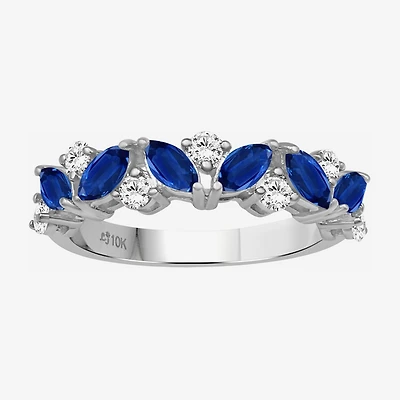 Womens 2MM Gemstone & 1/3 CT. T.W. Natural Diamond 10K Gold Marquise Band