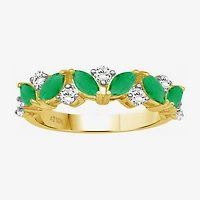 Womens 2MM Gemstone & 1/3 CT. T.W. Natural Diamond 10K Gold Marquise Band