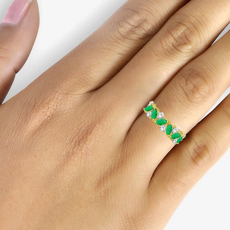 Womens 2MM Gemstone & 1/3 CT. T.W. Natural Diamond 10K Gold Marquise Band