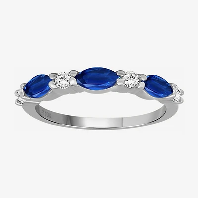 Womens Gemstone & 1/8 CT. T.W. Natural Diamond 10K Gold Marquise Band