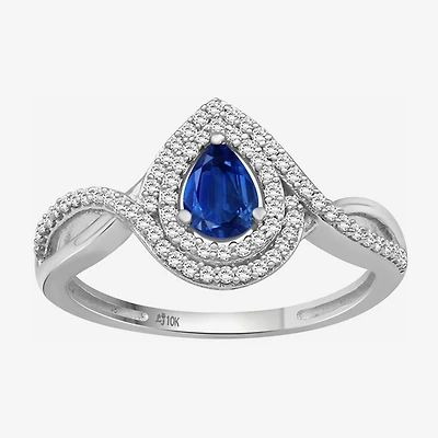 Womens Gemstone & 1/5 CT. T.W. Natural Diamond 10K Gold Pear Cocktail Ring