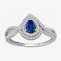 Womens Gemstone & 1/5 CT. T.W. Natural Diamond 10K Gold Pear Cocktail Ring