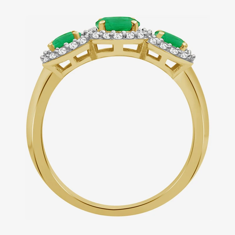 Womens Gemstone & 1/5 CT. T.W. Natural Diamond 10K Gold 3-Stone Cocktail Ring