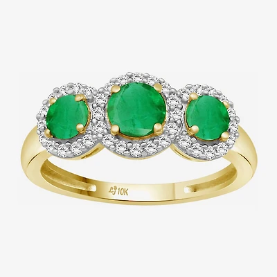 Womens Gemstone & 1/5 CT. T.W. Natural Diamond 10K Gold 3-Stone Cocktail Ring