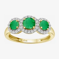 Womens Gemstone & 1/5 CT. T.W. Natural Diamond 10K Gold 3-Stone Cocktail Ring