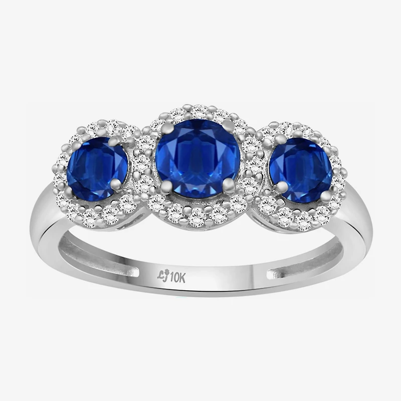 Womens Gemstone & 1/5 CT. T.W. Natural Diamond 10K Gold 3-Stone Cocktail Ring