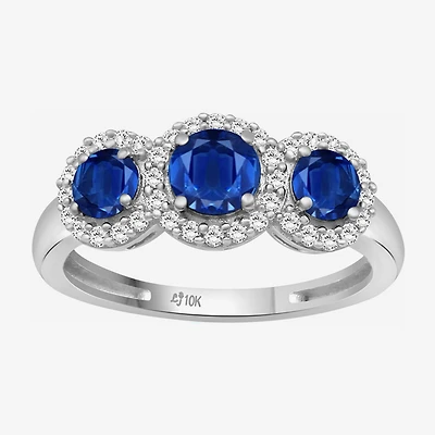 Womens Gemstone & 1/5 CT. T.W. Natural Diamond 10K Gold 3-Stone Cocktail Ring
