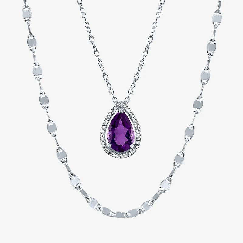 2-pc.Birthstone Necklace Set Sterling Silver