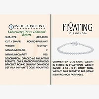 Floating Diamonds (F / Vs2) Womens 5 CT. T.W. Lab Grown White Diamond 14K Gold 7.25 Inch Tennis Bracelet