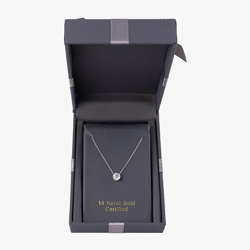 Floating Diamonds (F / Vs2) Womens 1 CT. T.W. Lab Grown White Diamond 14K Gold Round 18 Inch Pendant Necklace