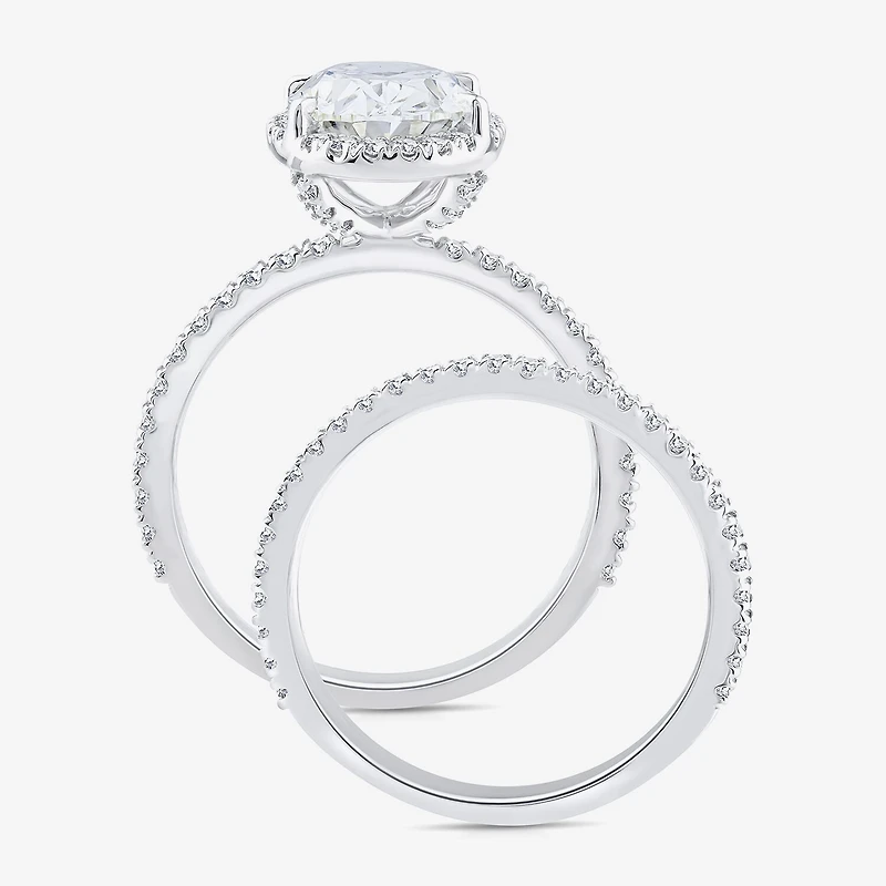 Signature By Modern Bride (G / Si1-Si2) Womens 3 3/4 CT. T.W. Lab Grown White Diamond 14K Gold Oval Side Stone Halo Bridal Set