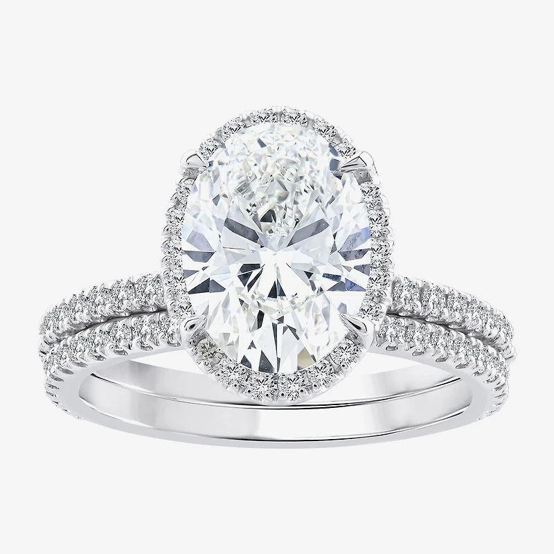 Signature By Modern Bride (G / Si1-Si2) Womens 3 3/4 CT. T.W. Lab Grown White Diamond 14K Gold Oval Side Stone Halo Bridal Set