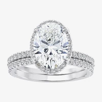 Signature By Modern Bride (G / Si1-Si2) Womens 3 3/4 CT. T.W. Lab Grown White Diamond 14K Gold Oval Side Stone Halo Bridal Set
