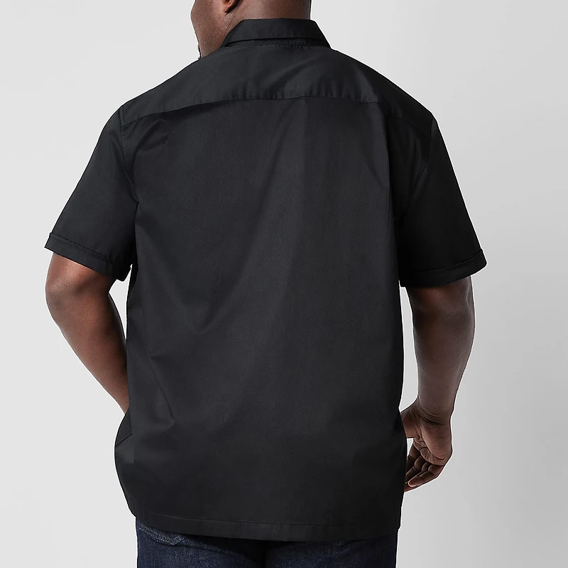 Shaquille O'Neal XLG™ Satin Utility Mens Short Sleeve Regular Fit Big and Tall Button-Down Shirt