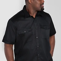 Shaquille O'Neal XLG™ Satin Utility Mens Short Sleeve Regular Fit Big and Tall Button-Down Shirt