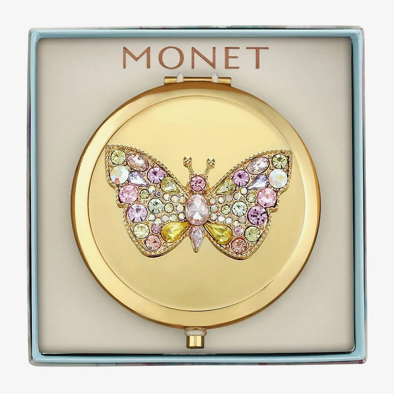 Monet Jewelry Gold Tone Butterfly Compact Mirror