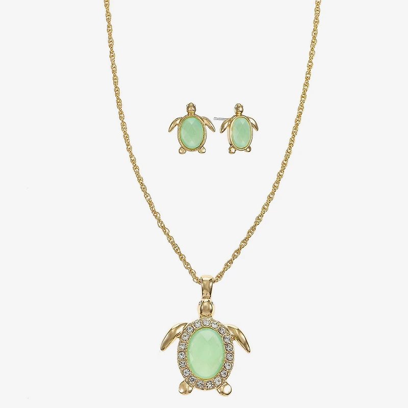Monet Jewelry Turtle Womens Green Glass 2-pc. Jewelry Set