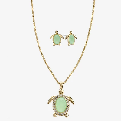 Monet Jewelry Turtle Womens Green Glass 2-pc. Jewelry Set
