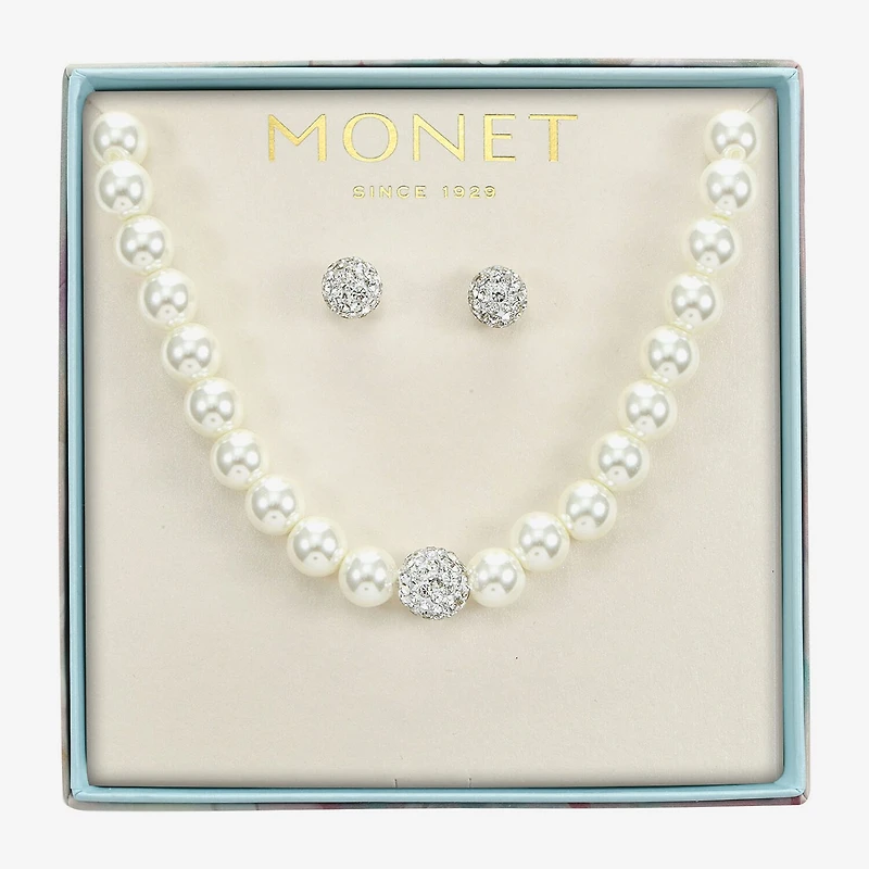 Monet Jewelry Womens White Glass Simulated Pearl 2-pc. Jewelry Set