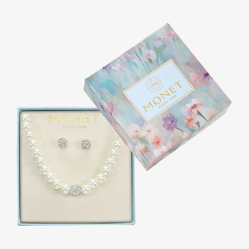 Monet Jewelry Womens White Glass Simulated Pearl 2-pc. Jewelry Set