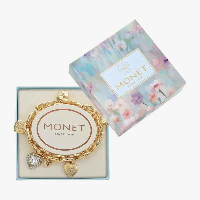Monet Jewelry Womens Glass Heart Stretch Bracelet