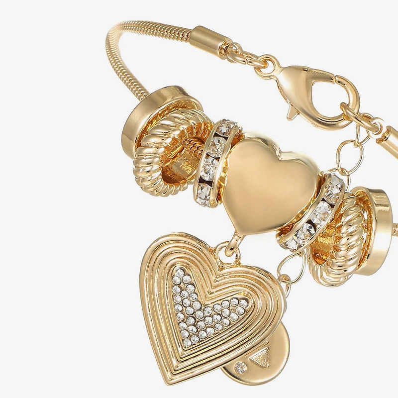 Liz Claiborne Womens Glass Heart Charm Bracelet