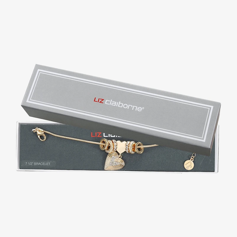 Liz Claiborne Womens Glass Heart Charm Bracelet