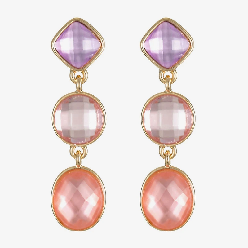 Monet Jewelry Womens Pink Glass Oval Round Hypoallergenic Drop Earrings