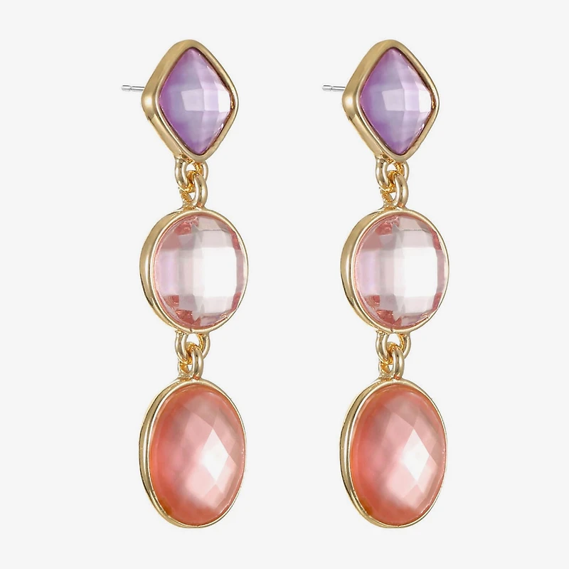 Monet Jewelry Womens Pink Glass Oval Round Hypoallergenic Drop Earrings