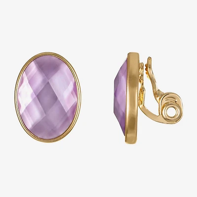 Monet Jewelry Womens Purple Glass Oval Clip On Earrings