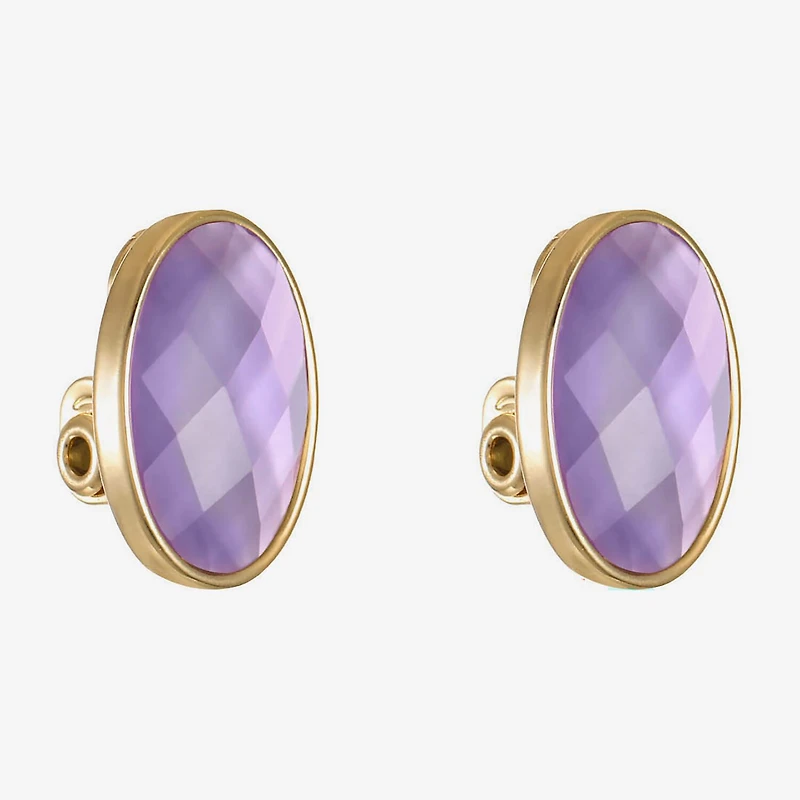 Monet Jewelry Womens Purple Glass Oval Clip On Earrings