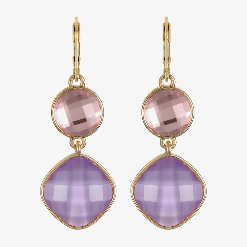 Monet Jewelry Womens Pink Glass Round Cushion Drop Earrings