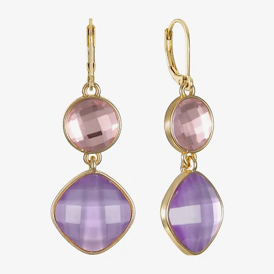 Monet Jewelry Womens Pink Glass Round Cushion Drop Earrings