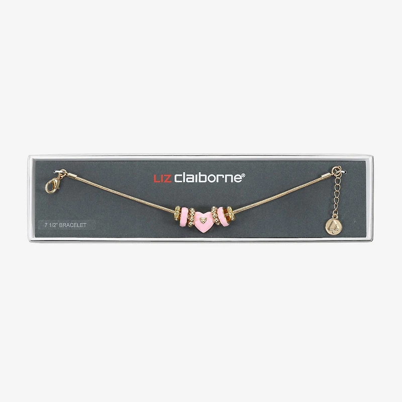 Liz Claiborne Womens Glass Heart Charm Bracelet