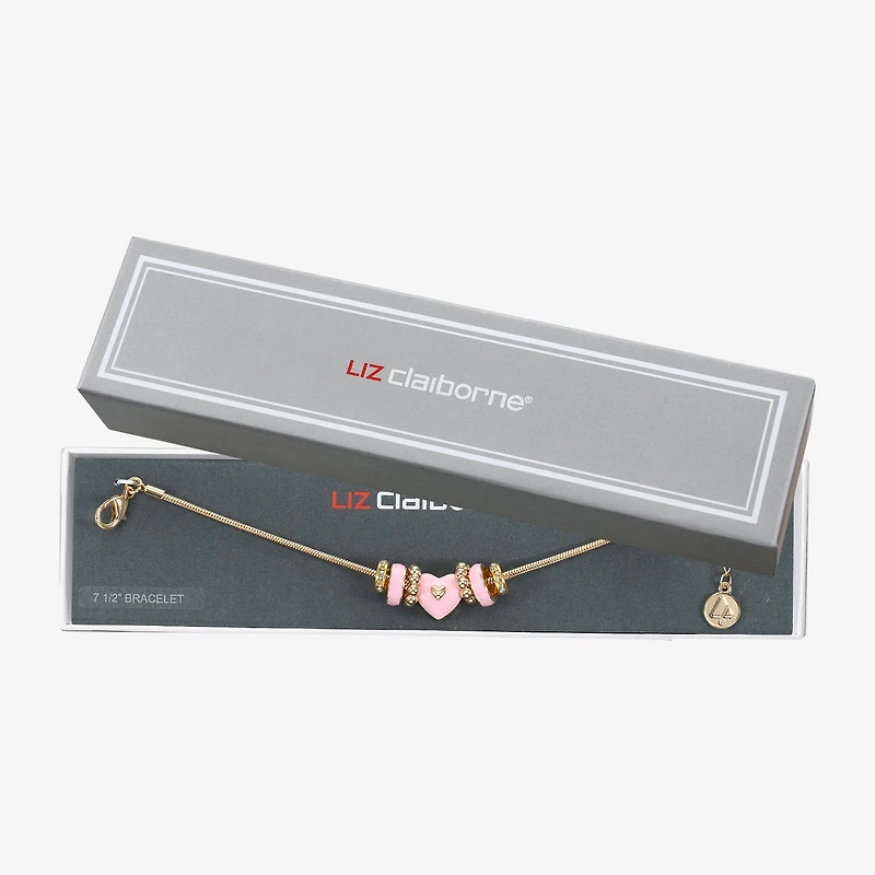 Liz Claiborne Womens Glass Heart Charm Bracelet