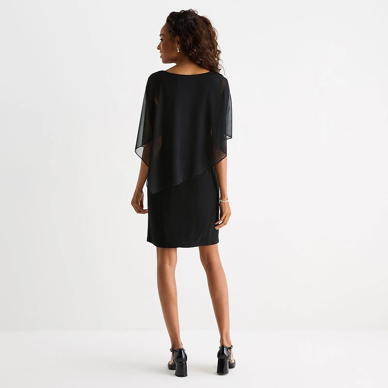 MSK Womens Elbow Sleeve Overlay Sheath Dress