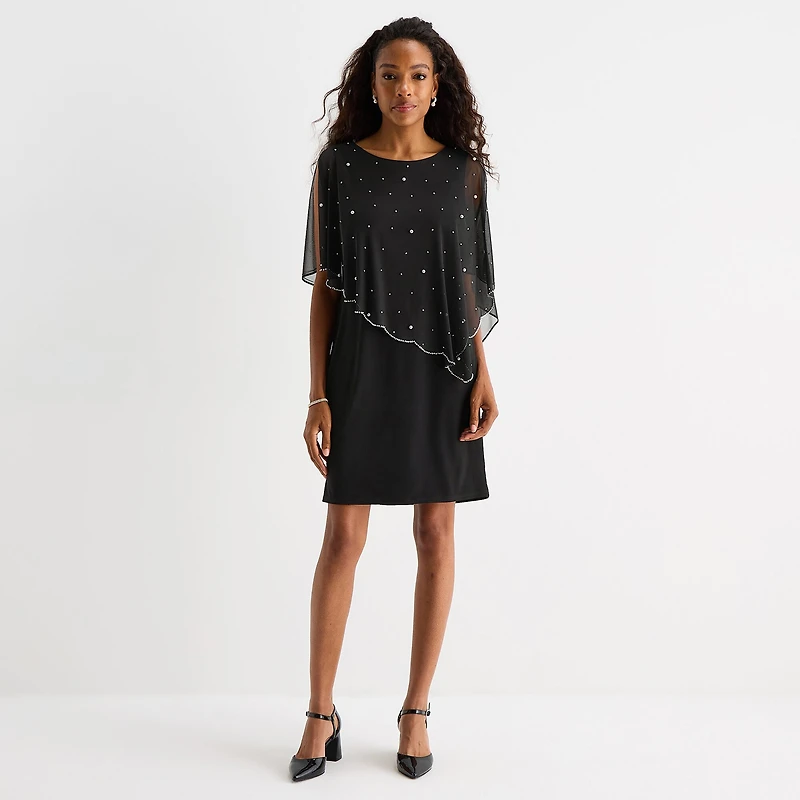 MSK Womens Elbow Sleeve Overlay Sheath Dress
