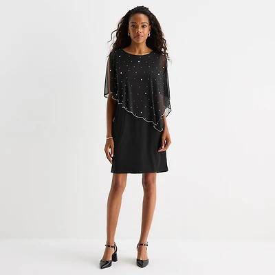 MSK Womens Elbow Sleeve Overlay Sheath Dress