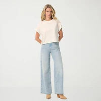 JS Jessica Simpson Womens Crew Neck Short Sleeve Embroidered Blouse