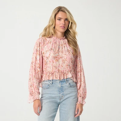 JS Jessica Simpson Womens Mock Neck Long Sleeve Blouse