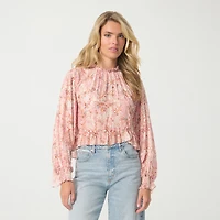 JS Jessica Simpson Womens Mock Neck Long Sleeve Blouse