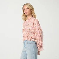 JS Jessica Simpson Womens Mock Neck Long Sleeve Blouse