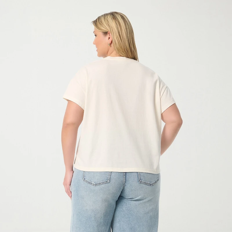 JS Jessica Simpson Womens Plus Crew Neck Short Sleeve Embroidered Blouse