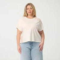 JS Jessica Simpson Womens Plus Crew Neck Short Sleeve Embroidered Blouse