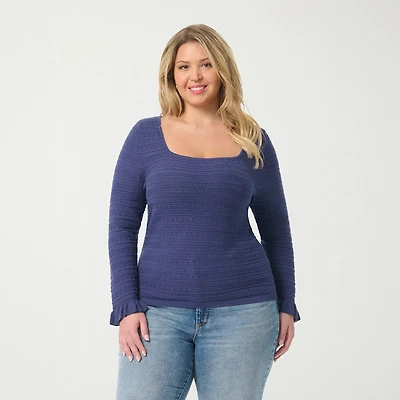 JS Jessica Simpson Womens Plus Square Neck Long Sleeve Blouse