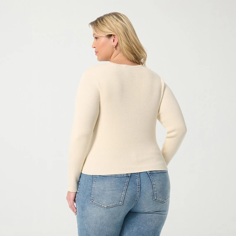 JS Jessica Simpson Plus Womens Round Neck Long Sleeve Pullover Sweater