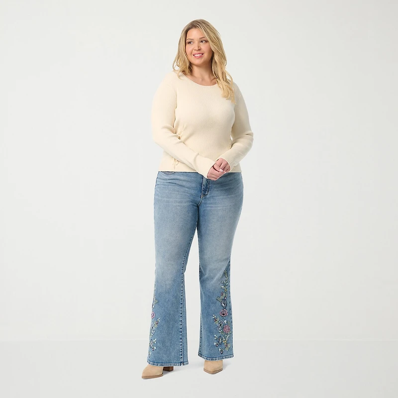JS Jessica Simpson Plus Womens Round Neck Long Sleeve Pullover Sweater
