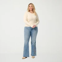 JS Jessica Simpson Plus Womens Round Neck Long Sleeve Pullover Sweater