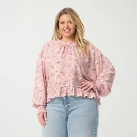 JS Jessica Simpson Womens Plus Mock Neck Long Sleeve Blouse